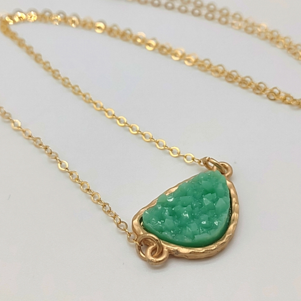 14k Gold Fill Mint Green Druzy Pendant Necklace